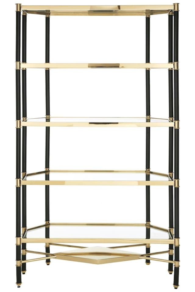 image 1 of Interiors by Premier 5-Tier Shelf Unit, Modern Storage Solution, Gold Shelf Unit, Gold and Glass Shelving Unit, Gold Shelf Unit | Gold