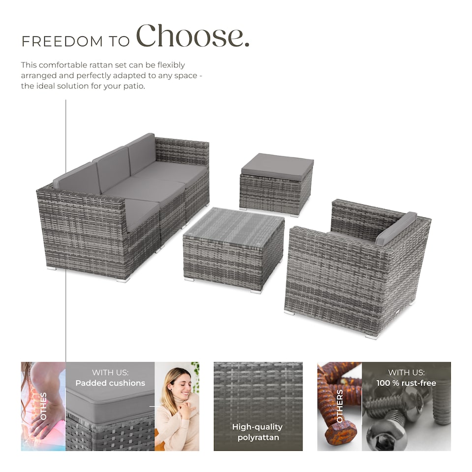 image 1 of Garden Furniture Set Lignano - modular sofa with armchair, stool, coffee table | Grey | grey | 179 x 150 x 65 cm | 1