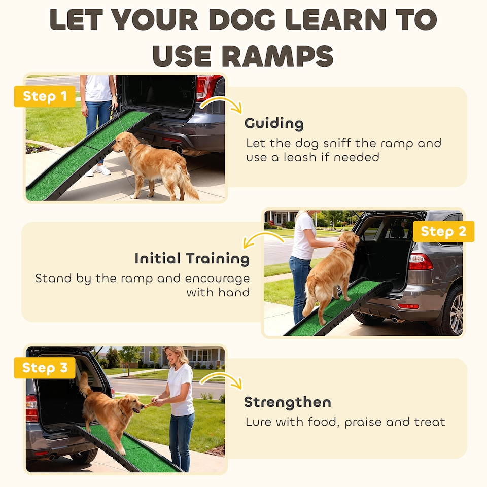 image 1 of PawHut Dog Ramp for Car Foldable & Portable, Artificial Anti-slip Surface | Black