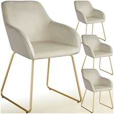 Dining Chair Jeane - velvet look, cantilever frame - Set of 4 Cream | Velvet Look Cream/Gold