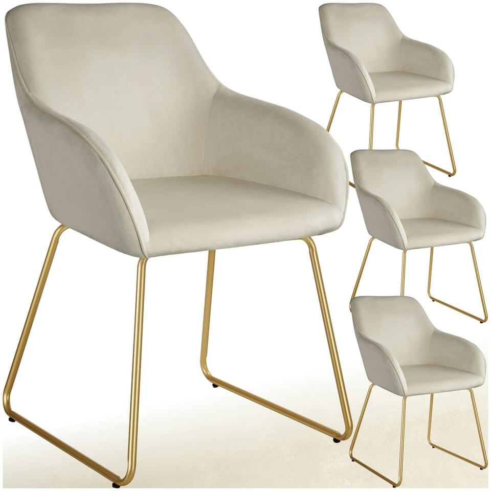 image 1 of Dining Chair Jeane - velvet look, cantilever frame - Set of 4 Cream | Velvet Look Cream/Gold