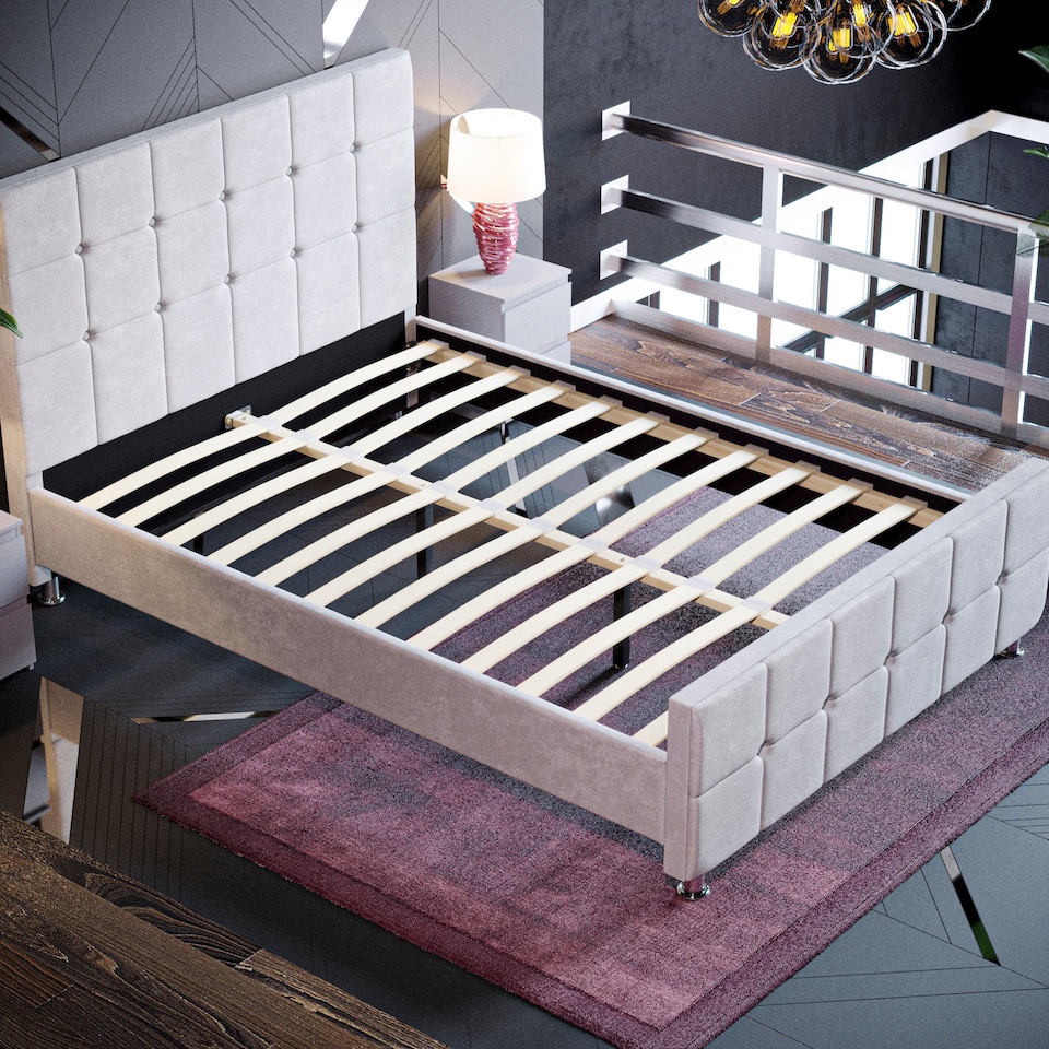 image 1 of Vida Designs Valentina 4ft6 Double Bed Fabric Upholstered, Light Grey Velvet, 135 x 190cm