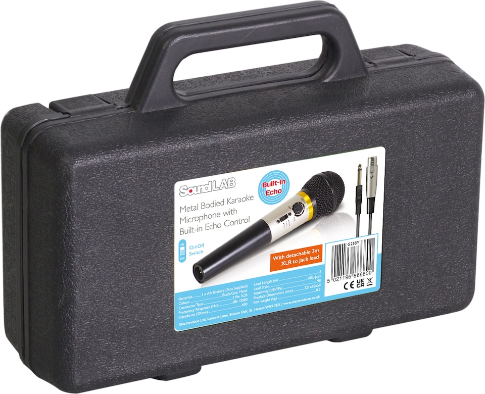 image 1 of Soundlab Dynamic Karaoke Microphone With Echo, XLR to Jack Lead and Carry Case