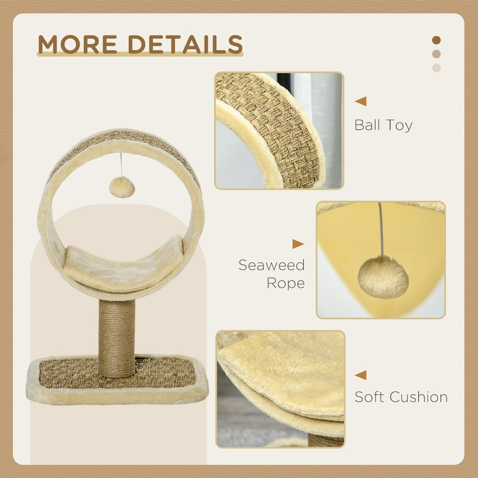 image 1 of PawHut 56cm Cat Tree for Small Cat with Scratching Post Tunnel Cushion Beige
