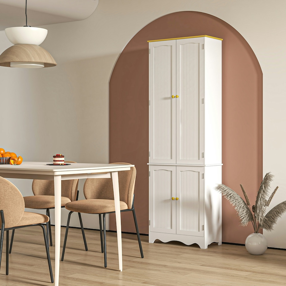 image 1 of HOMCOM Freestanding Kitchen Cupboard 4-Door Storage Cabinet w/ 4 Shelves, White