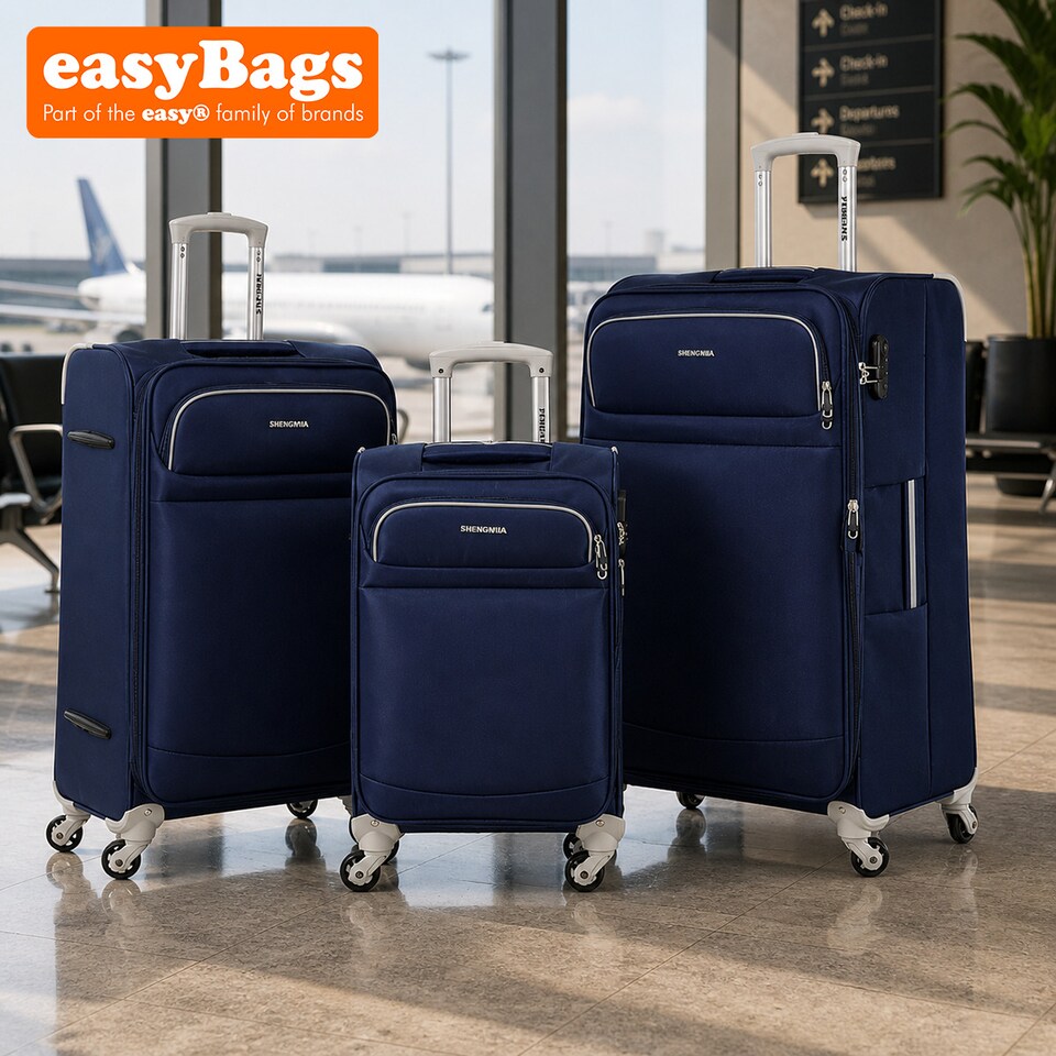 image 1 of Fergana Soft Case 3 Piece Suitcase Set Lightweight Expandable Fabric Spinner Luggage Blue