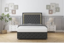 Sloomy Sofia Gold Graphite Dumfries Divan Bed With Mattress 2 Drawers Left Side With 54" Floor Standing Headboard & 12" Matching Footboard 4' Small Double | Grey | Graphite | Small Double | 1