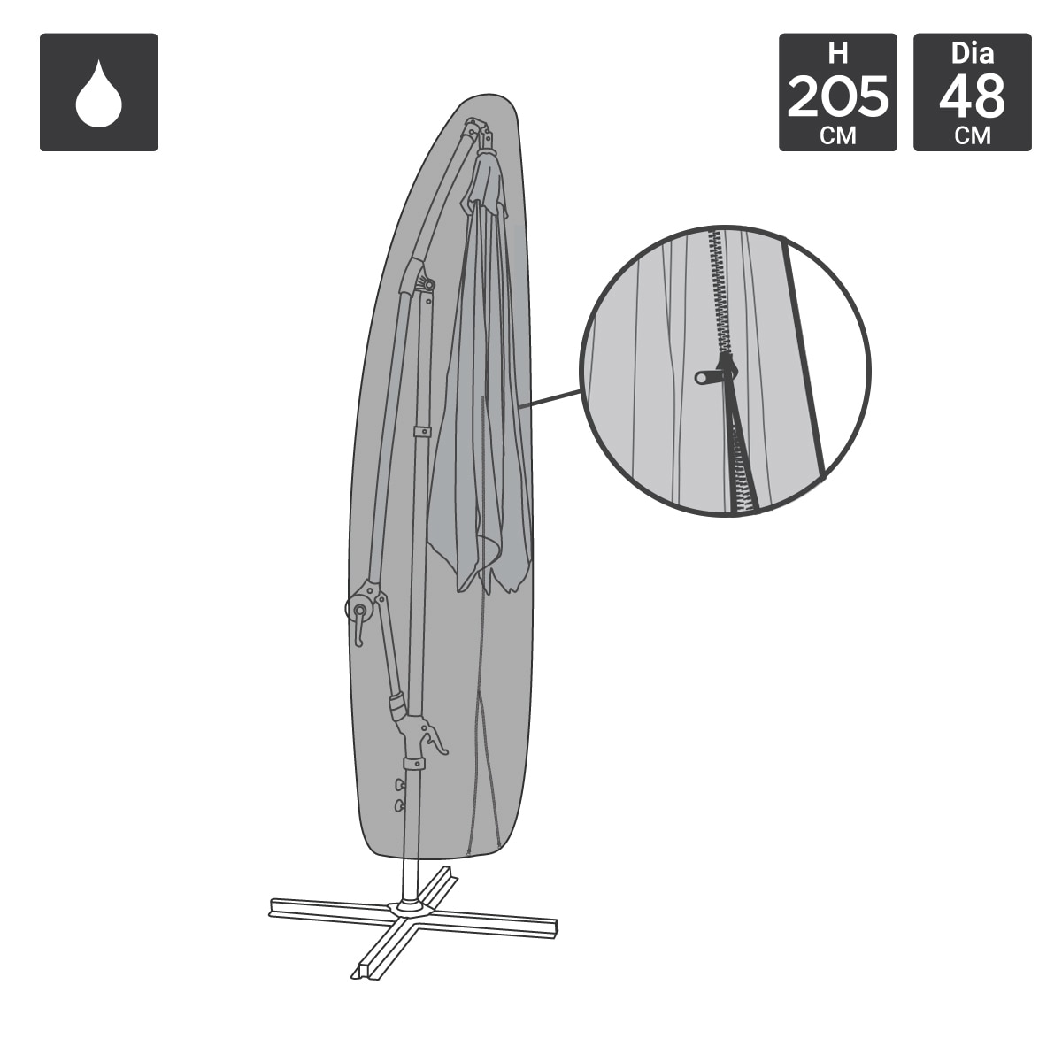 Charles Bentley Deluxe Banana Umbrella Parasol Cover -Black 600D PVC Waterproof