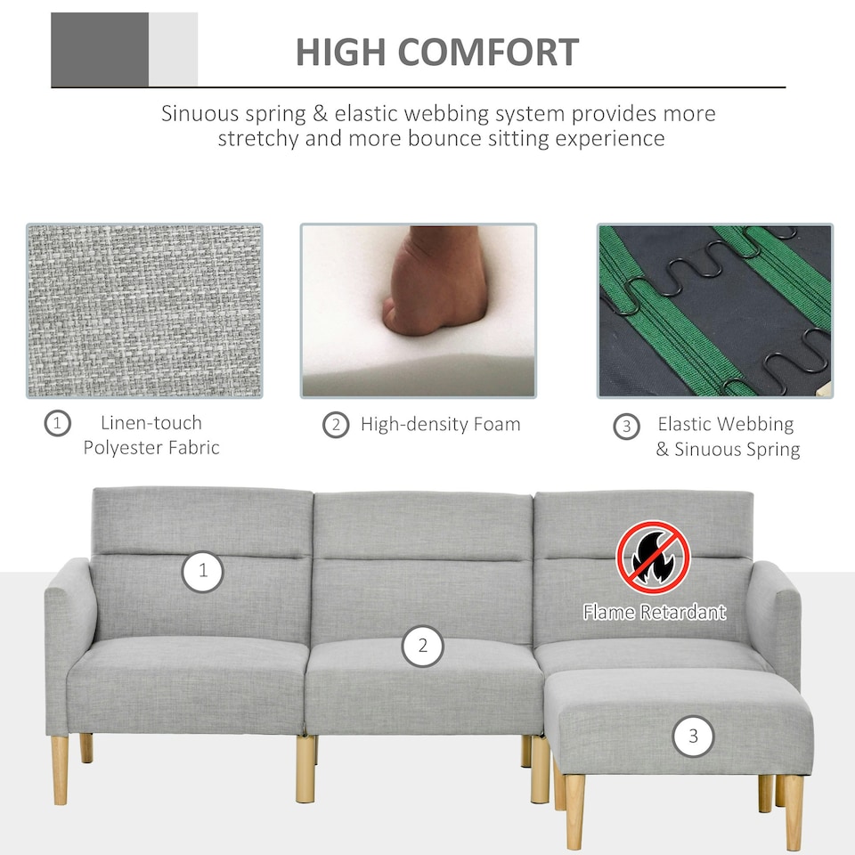 image 1 of HOMCOM Upholstered Sofa bed Reversible Sectional Sofa Set linen-Touch Sleeper