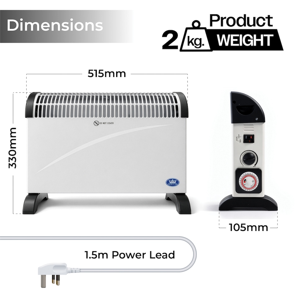 image 1 of Prem-I-Air 2kW Convector Heater with 3 Heat Settings, 24-Hour Timer & Stat White