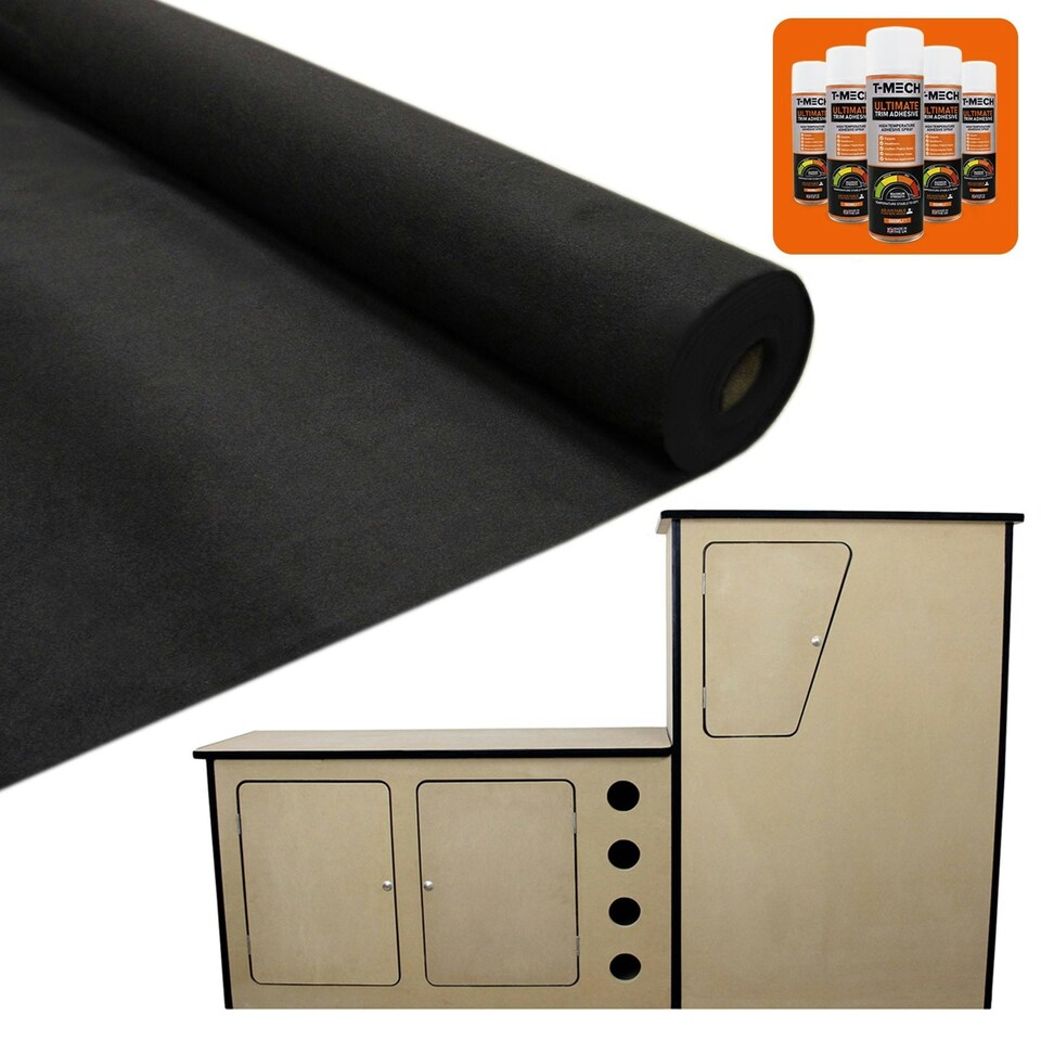 image 1 of 11sqm Black Van Lining & Glue With Camper Kitchen Black