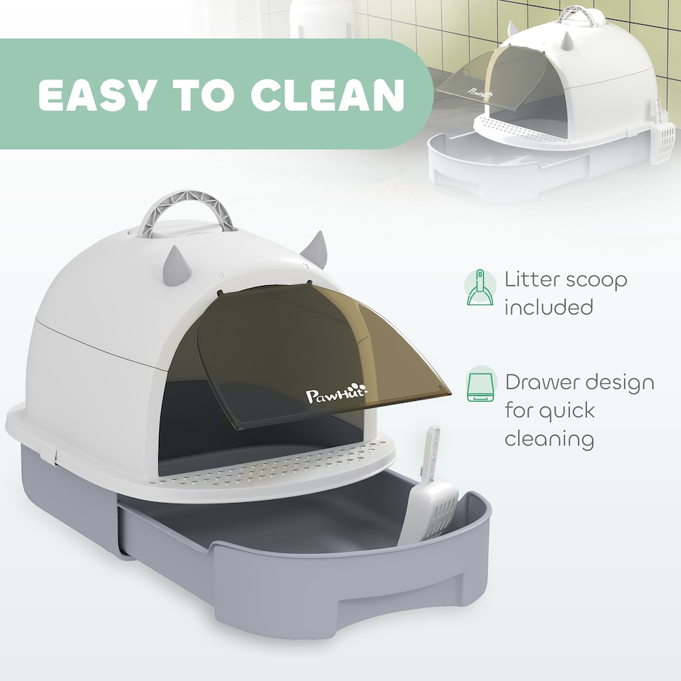image 1 of PawHut Cat Litter Tray w/ Lid, Enclosed Cat Litter Box w/ Pull-Out Drawer