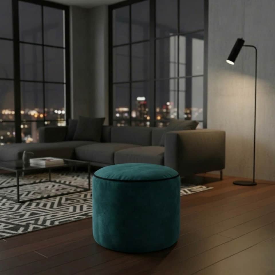 image 1 of Luxury Velvet Round Bean Bag Ottoman Soft Plush Velvet Stool Pouffe | Blue | Teal