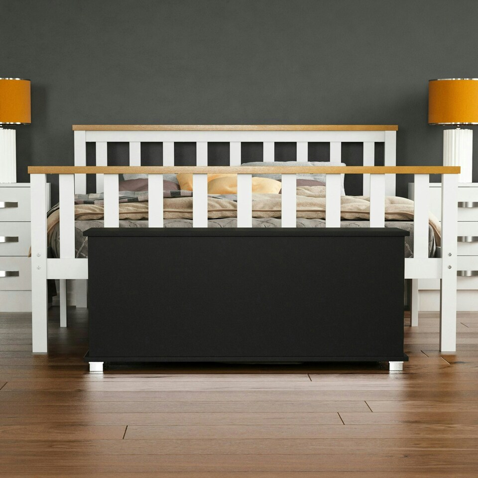 image 1 of Vida Designs Leon Storage Ottoman Bedroom Hallway Chest Bench, Black Black