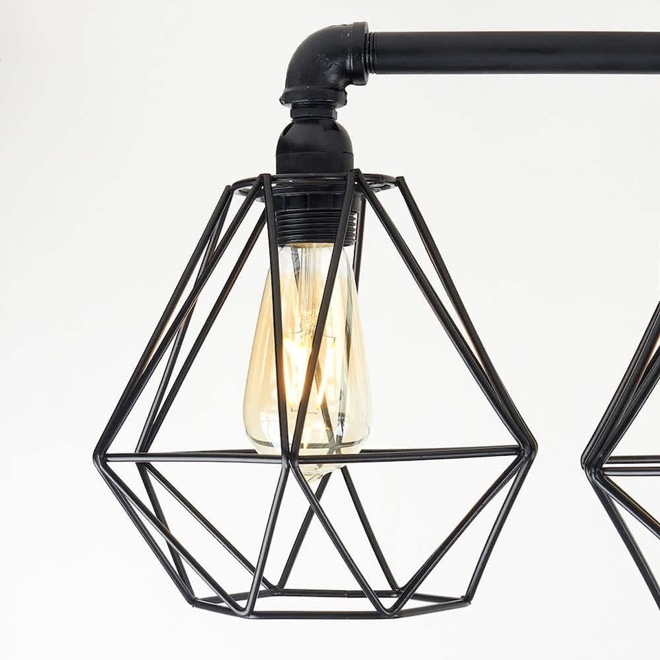 image 1 of ValueLights Luiggi 5 Way Black Ceiling Bar Diablo Black Wire Shades and Bulbs