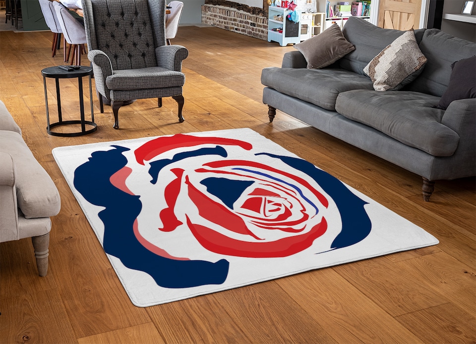 image 1 of Red & Blue Rose Print Rug | Multi