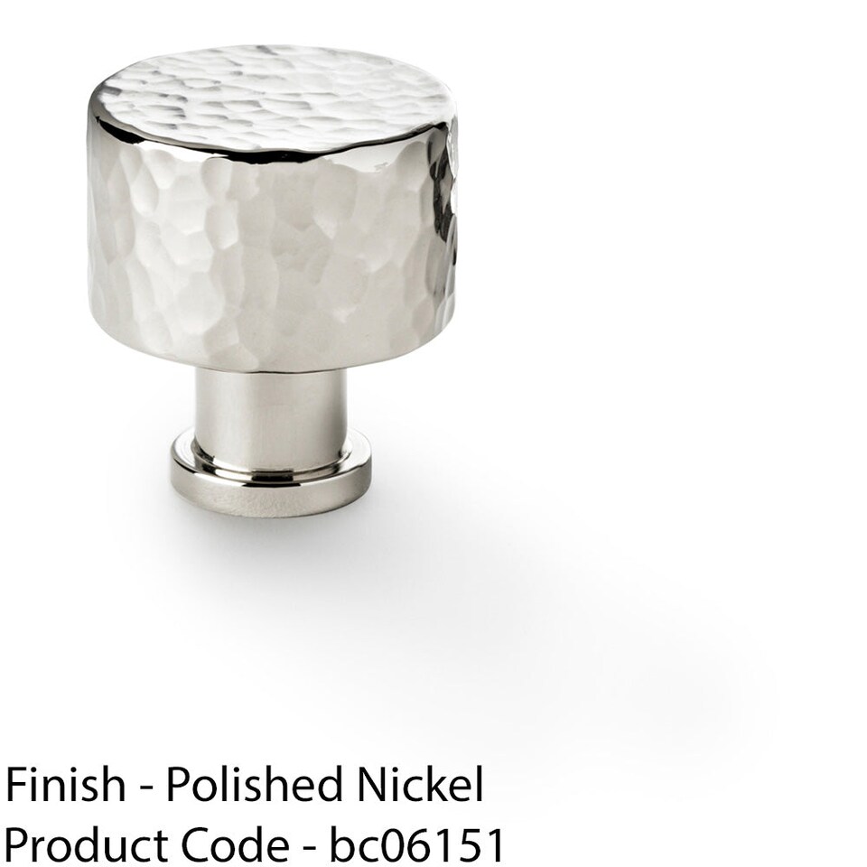 image 1 of Round Hammered Door Knob - Polished Nickel 30mm Diameter Cupboard Pull Handle