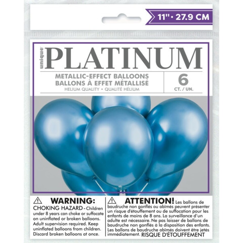 image 1 of Pack of 6 Blue Platinum 11" Latex Balloons
