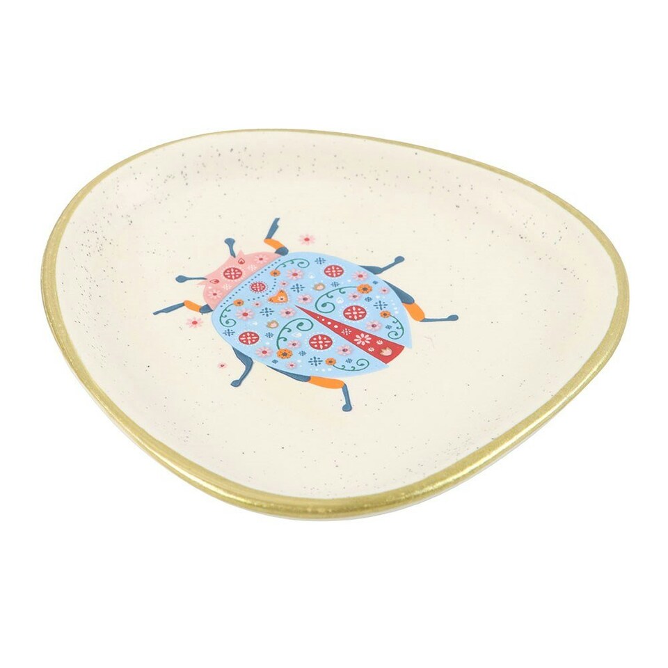 image 1 of Something Different Floral Ladybird Trinket Dish - White/Blue/Gold - One Size