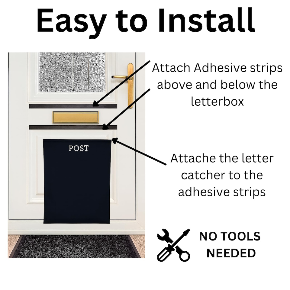 image 1 of Letter Box Catcher [Grey] - Post Catcher for Letterboxes Indoor, No Tools or Screws Needed - 52 x 40 cm Dog Proof Mail Catchers Bag, Grey Letter Box for Front Door
