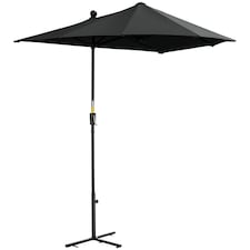 Outsunny 2m Half Parasol Market Umbrella Garden Balcony Parasol with Crank Handle, Cross Base, DoubleSided Canopy, Black