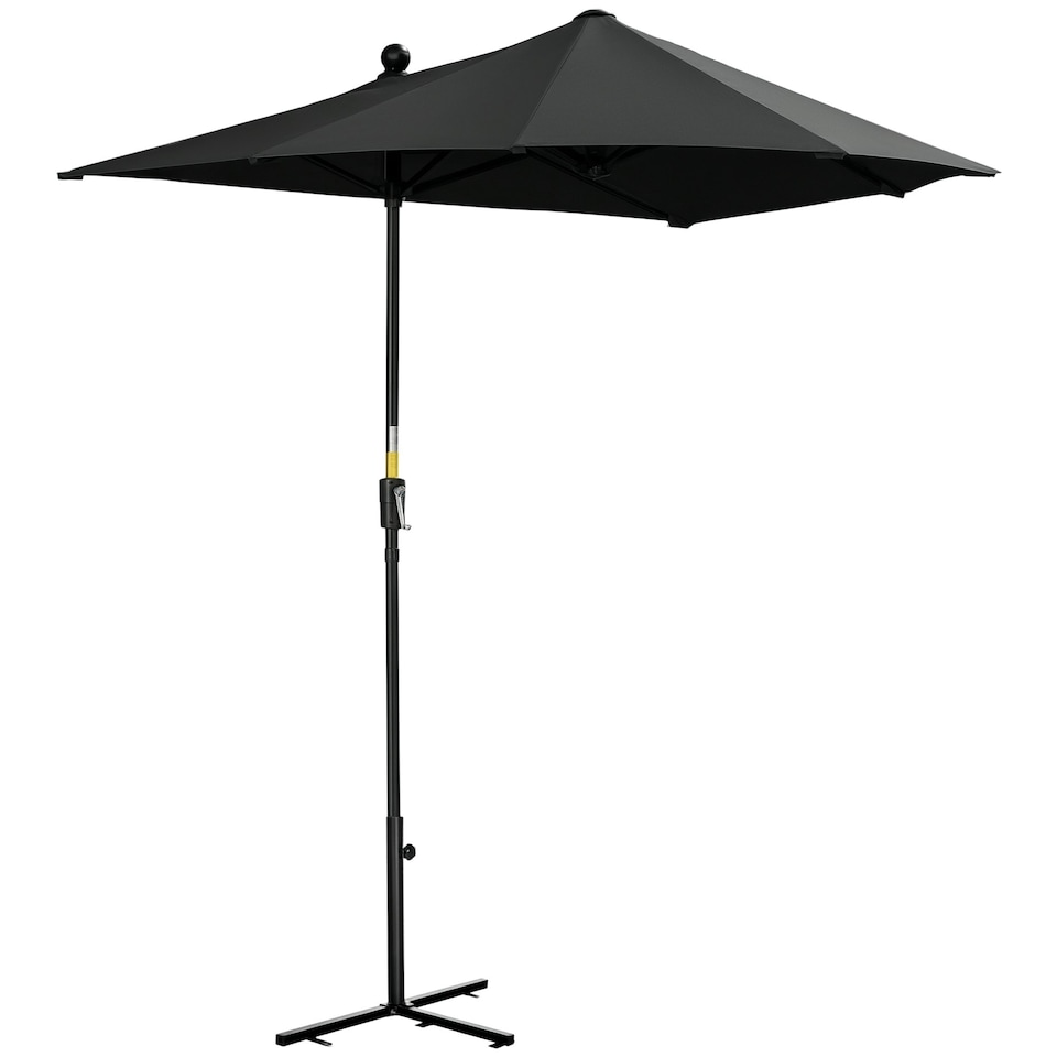 image 1 of Outsunny 2m Half Parasol Market Umbrella Garden Balcony Parasol with Crank Handle, Cross Base, DoubleSided Canopy, Black