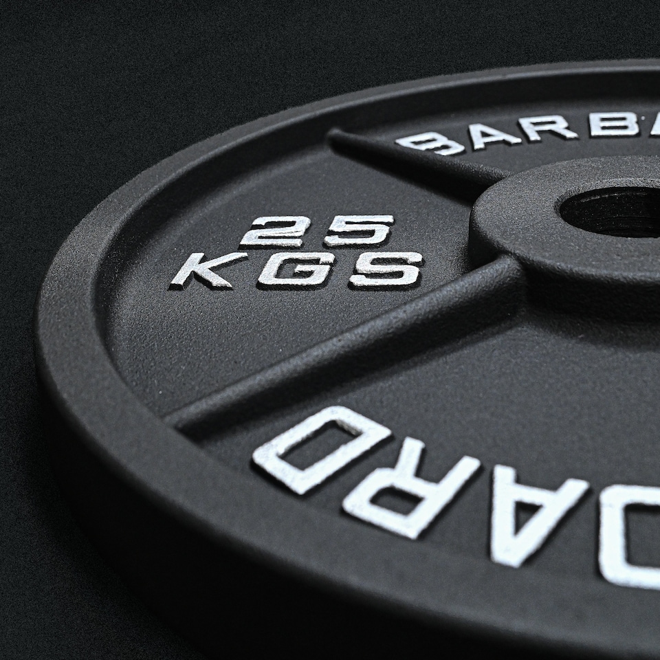 image 1 of GYM SETS UK  Cast Iron Weight Plates- (2x 25kg (PAIR) / With 7ft Cheshire Barbell + Clips)