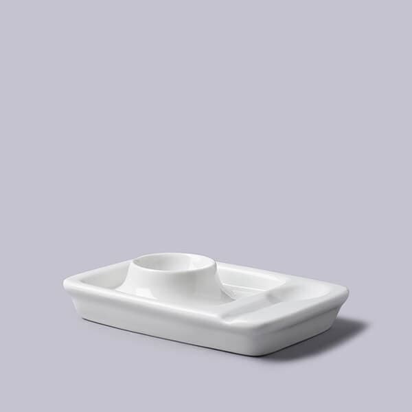 WM Bartleet & Sons Porcelain Egg Plate with Groove for Spoon in White