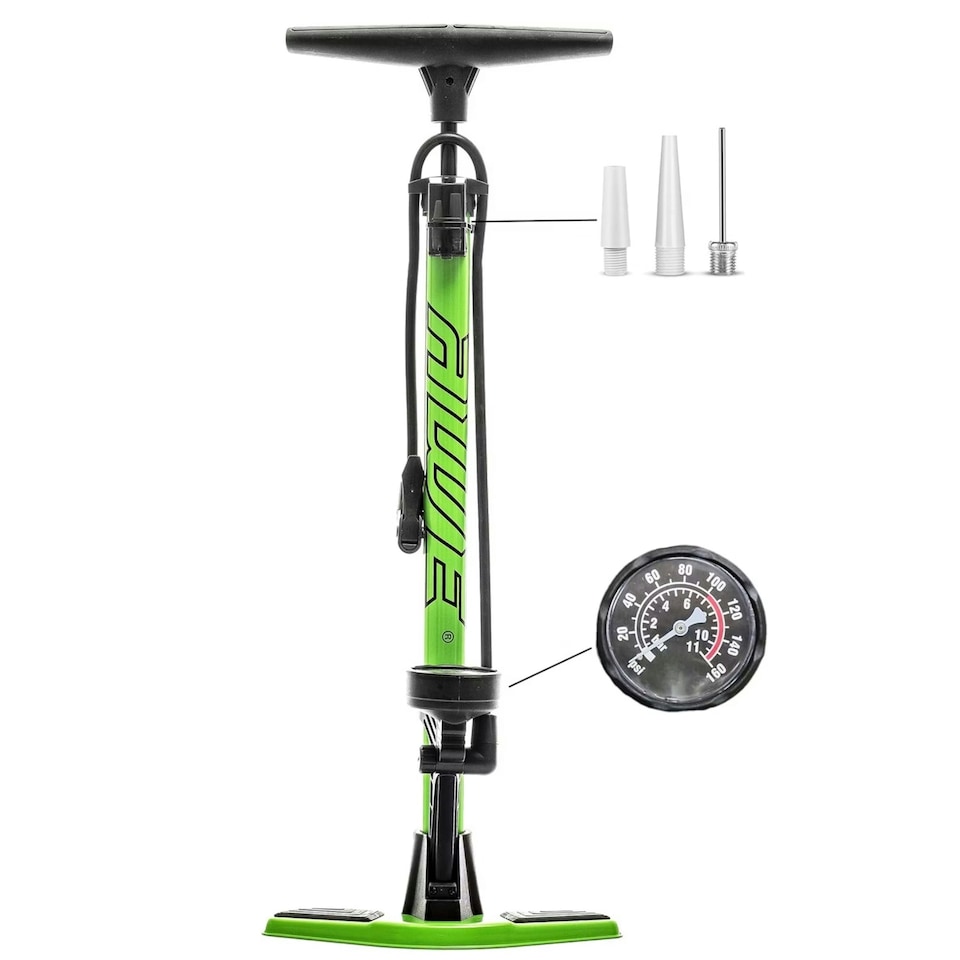 image 1 of AWE Heavy Duty Steel Track Floor Pump With Gauge 160 PSI Max Dual Valve