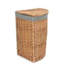Small Light Steamed Corner Linen Basket with Grey Sage Lining | Grey | Grey
