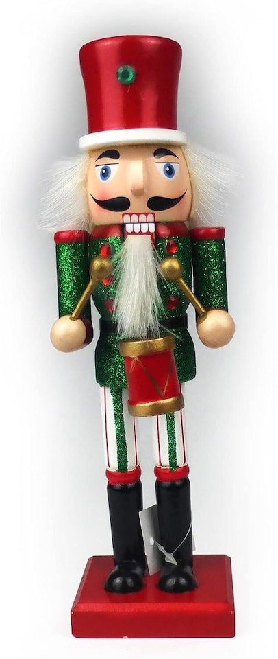 image 1 of 25cm Red Green Wooden Nutcrackers Soldiers King Drummer Christmas Ornament 4pcs Set