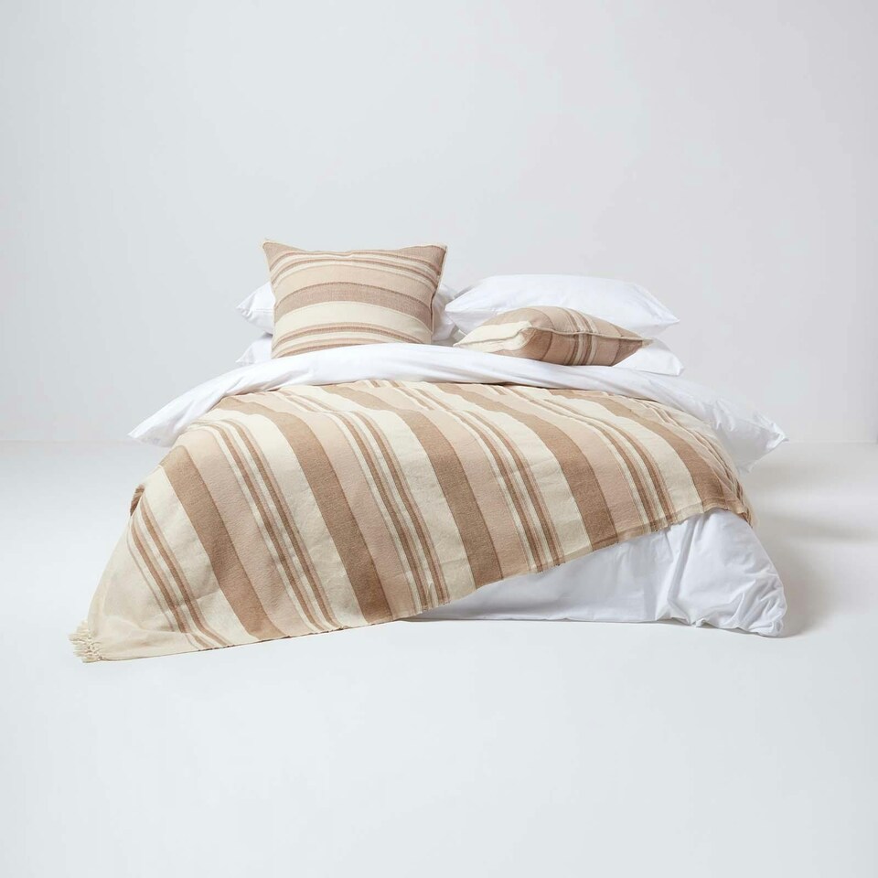 image 1 of Homescapes Cotton Striped Beige Cushion Cover Morocco - 45 x 45 cm | Cream | Beige | 45 x 45 cm
