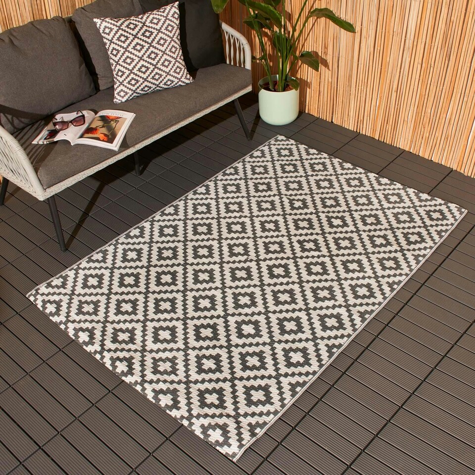 image 1 of OHS Outdoor Waterproof Geo Garden Patio Anti-Slip Rug, 160x230cm - Grey/White