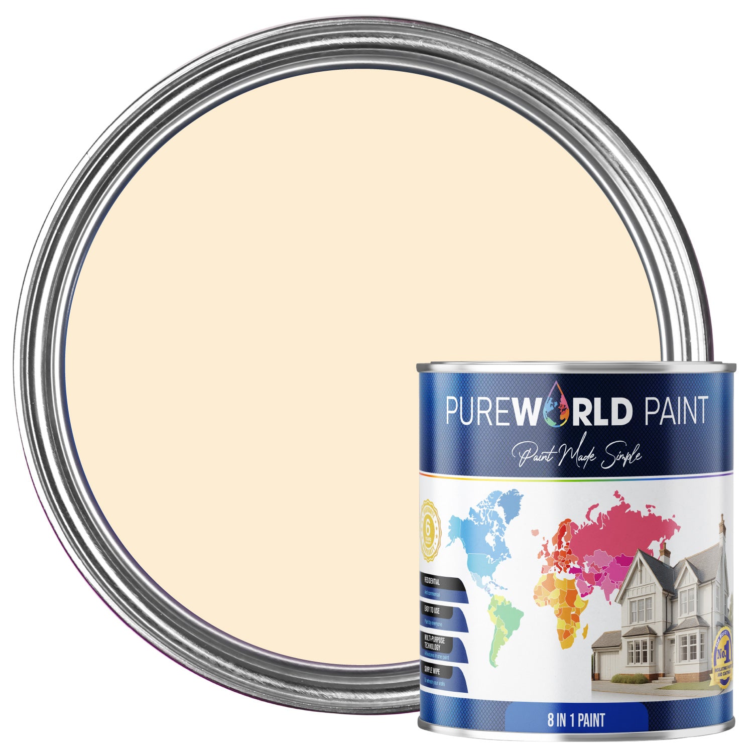 PUREWORLD All-in-One Paint & Primer - Multi-Surface Interior & Exterior, Walls & Wood - Pure Magnolia - 1L - Matt