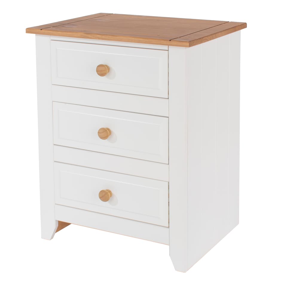 image 1 of Capri White 3 Drawer Pine Nightstand - Country House Style Bedside Cabinet | White | White | One Size | 1