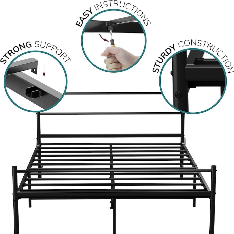 image 1 of King Size Metal Bed Extra Strong Frame Stylish Bedroom Storage Modern Sturdy Design