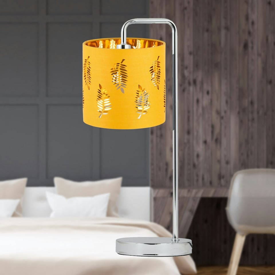 image 1 of Set of 2 Fern - Ochre witj Gold Inner 15.5cm Table Lamp Shades Yellow | Gold