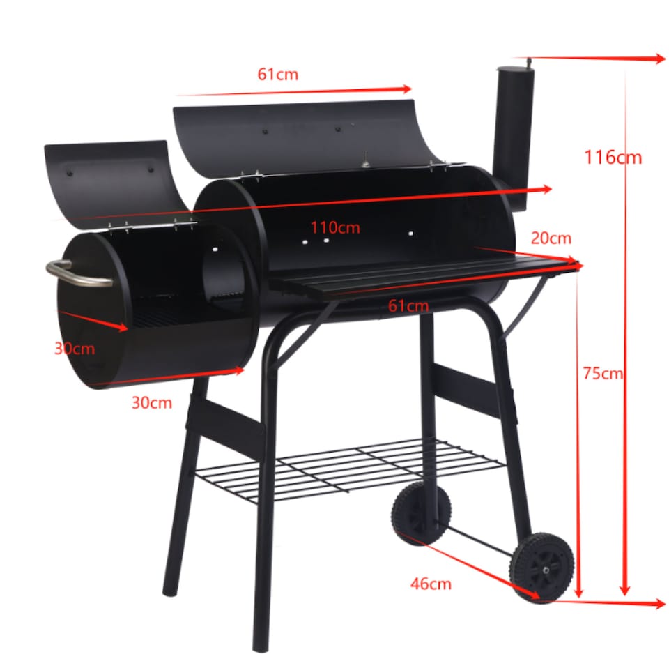 image 1 of Groundlevel Alabama Alfs Smoker BBQ Charcoal Grill Outdoor Garden Barbecue Offset Side Smoker Compartment