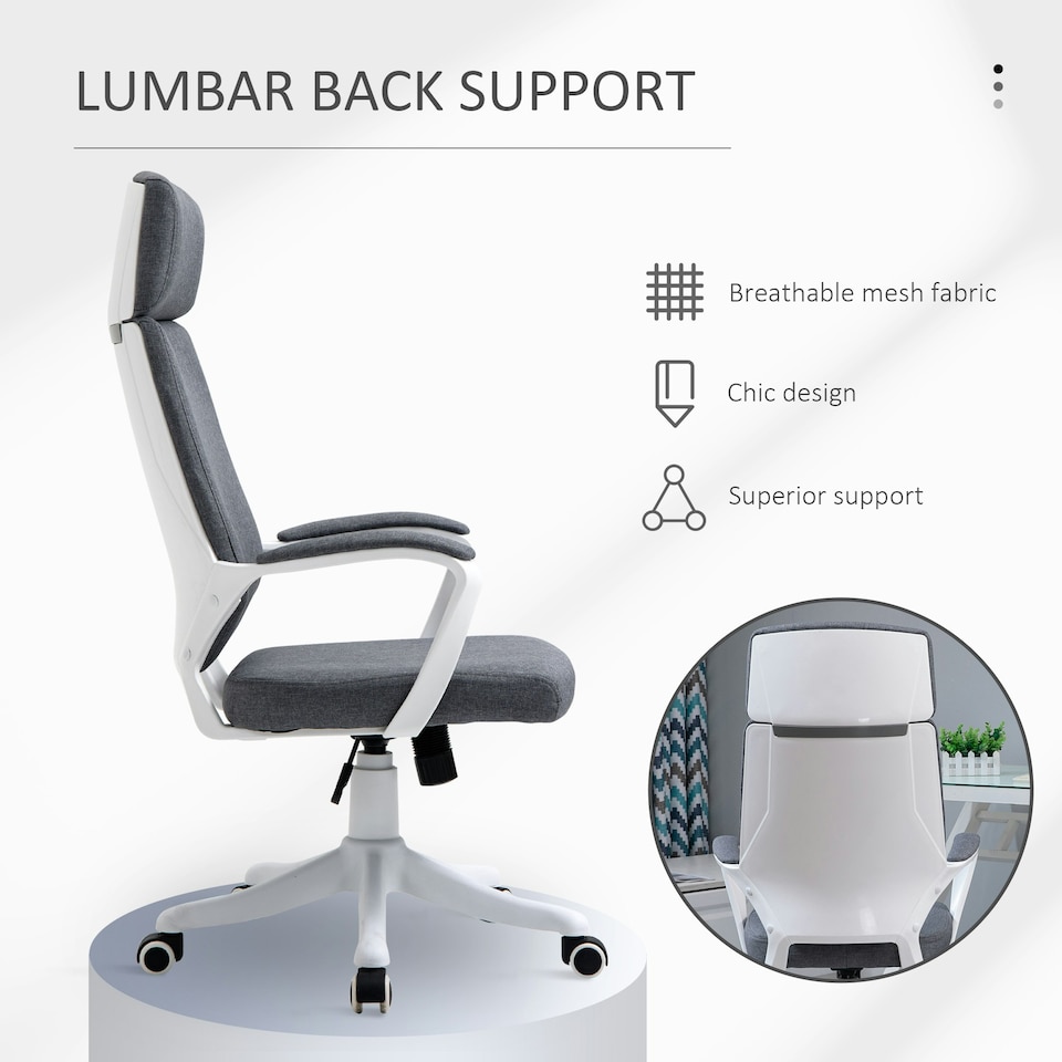 image 1 of Vinsetto Swivel Office Chair with Lumbar Back Support, Adjustable Height