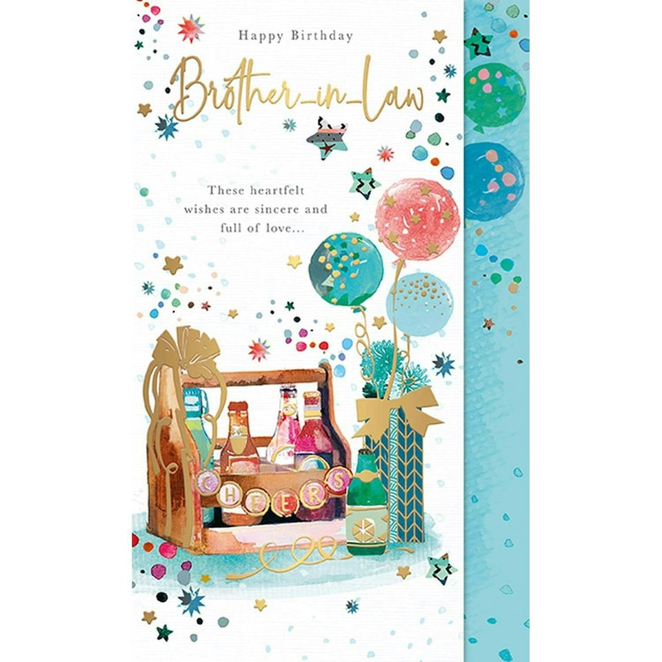 Words 'n' Wishes Traditional Brother-in-Law Birthday Card, Beer and Balloons, Artistic Design, Special Finishes,