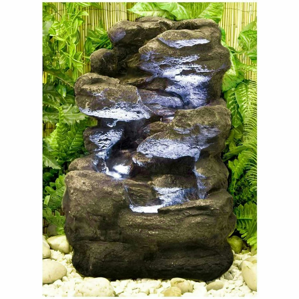 image 1 of Primrose 4 Tier Rock Falls Patio Garden Water Feature with LED Lights 54cm