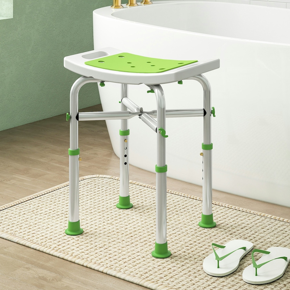 image 1 of HOMCOM Adjustable Shower Stool with Foot Pads for Elderly Disabled Green