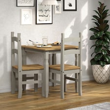 Premium Corona Square Dining Set with Table and 2 Chairs in Grey or Brown Waxed Pine - Solid Wood | Grey | Grey | 1