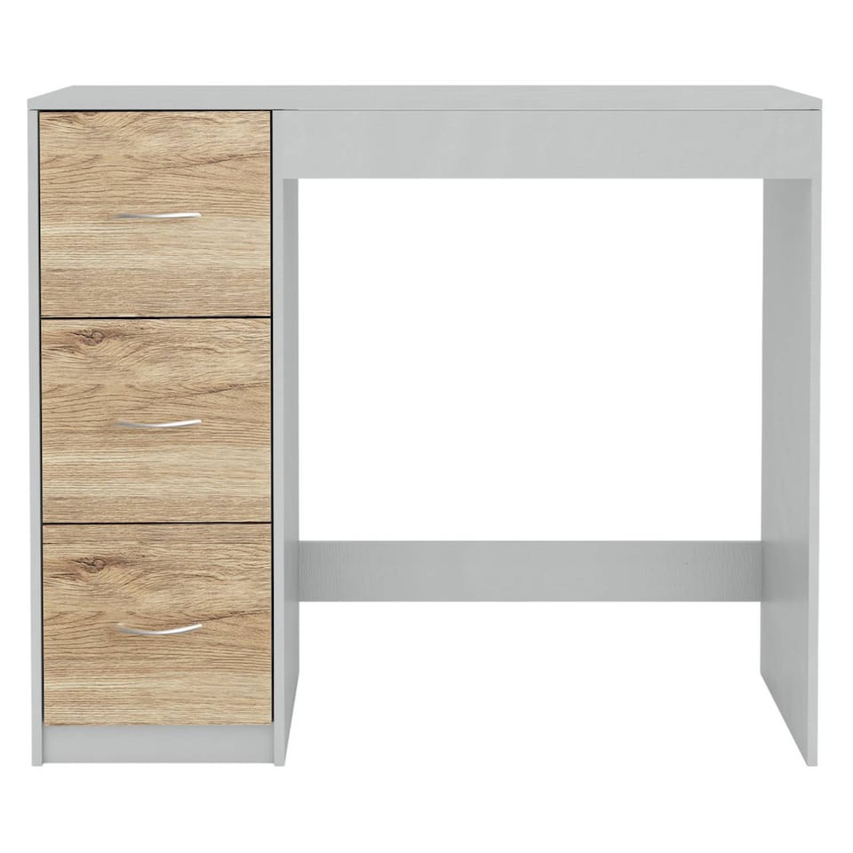 image 1 of 3-Drawer Wooden Desk and Dressing Table - Multi-Functional, 79.5x93x40 cm | Grey | Cool Grey & Oak | 22.5 x 43.5 x 98.5 | 1
