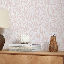 Willow Leaf Wallpaper in Pink Multi