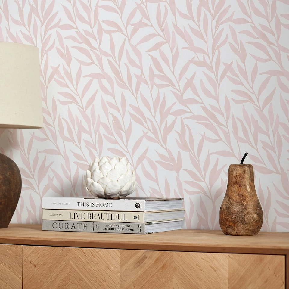 image 1 of Willow Leaf Wallpaper in Pink Multi