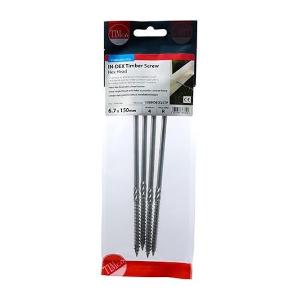 image 1 of Timco - Timber Screws - Hex - Stainless Steel (Size 6.7 x 150 - 4 Pieces)