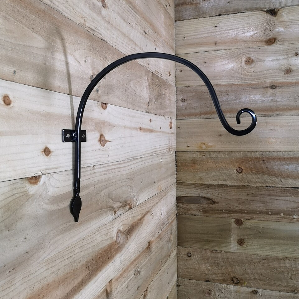image 1 of Pack of 2 Tom Chambers Heavy Duty Handcrafted Metal 38cm Black Wall Bracket Hook For Garden Hanging Basket Bird Feeder | Black | Black