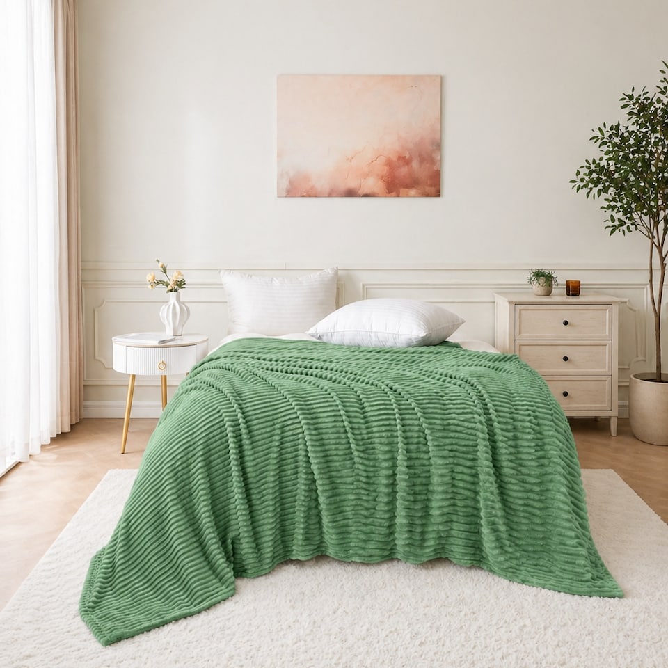 image 1 of Large Ribbed Fleece Throw Blanket – Supersoft, Cosy & Stylish | 200 x 240cm