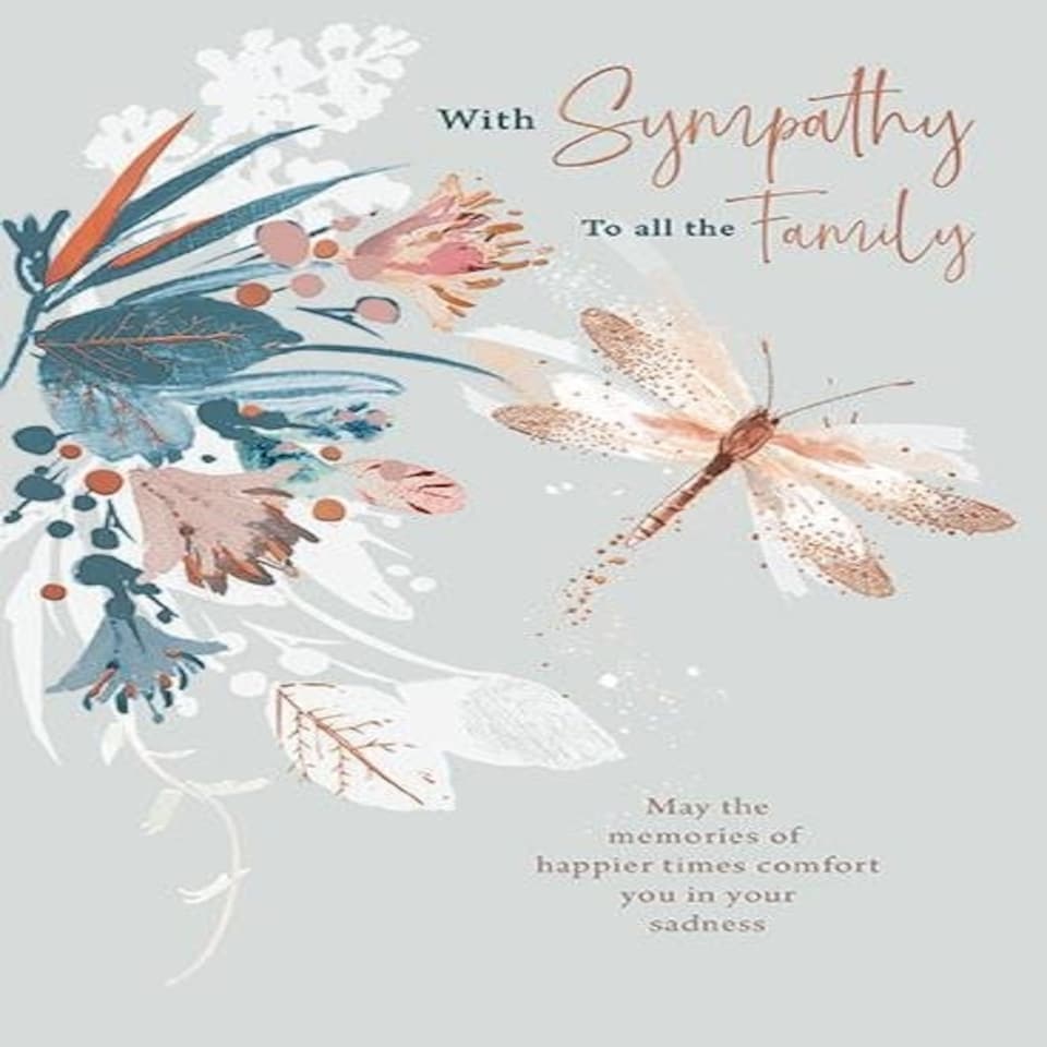 Words 'n' Wishes Traditional With Sympathy to Family Card, Dragonfly Design, Made in UK